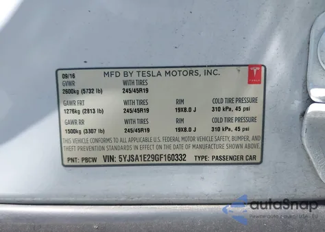 2016 Tesla Model S from USA, damaged, VIN 5YJSA1E29GF160332